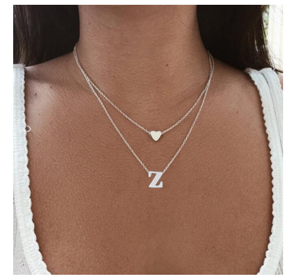Double Layer Heart Letter Pendant Necklace