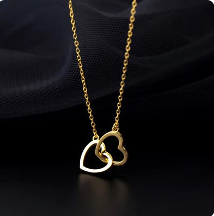 Double Heart Interlocking Titanium Steel Necklace
