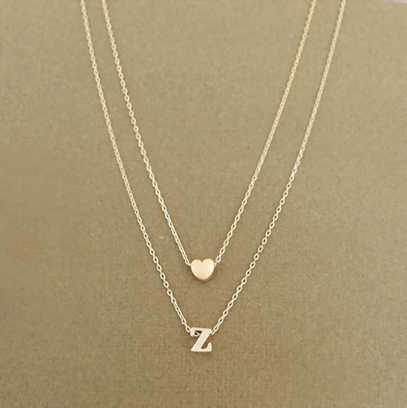 Double Layer Heart Letter Pendant Necklace