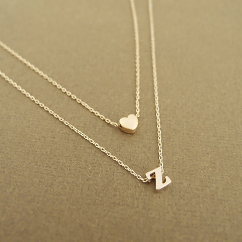 Double Layer Heart Letter Pendant Necklace