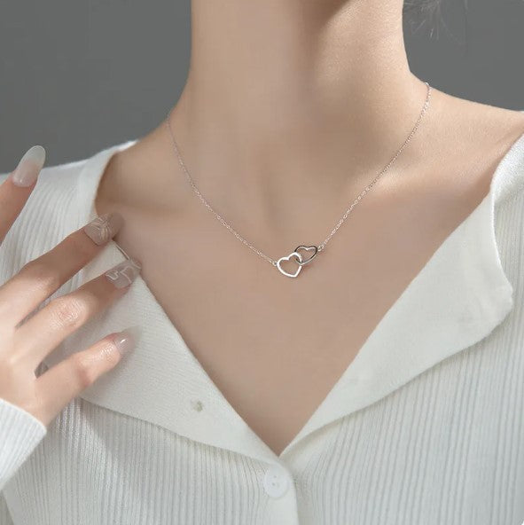Double Heart Interlocking Titanium Steel Necklace